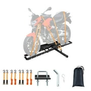 Motorcycle Hitch Carrier, 500 lbs. Capacity, Adult or Youth Dirt Bike Hauler, Roll-on Roll-Off Ramp Design, Anti-Rattle Device Included